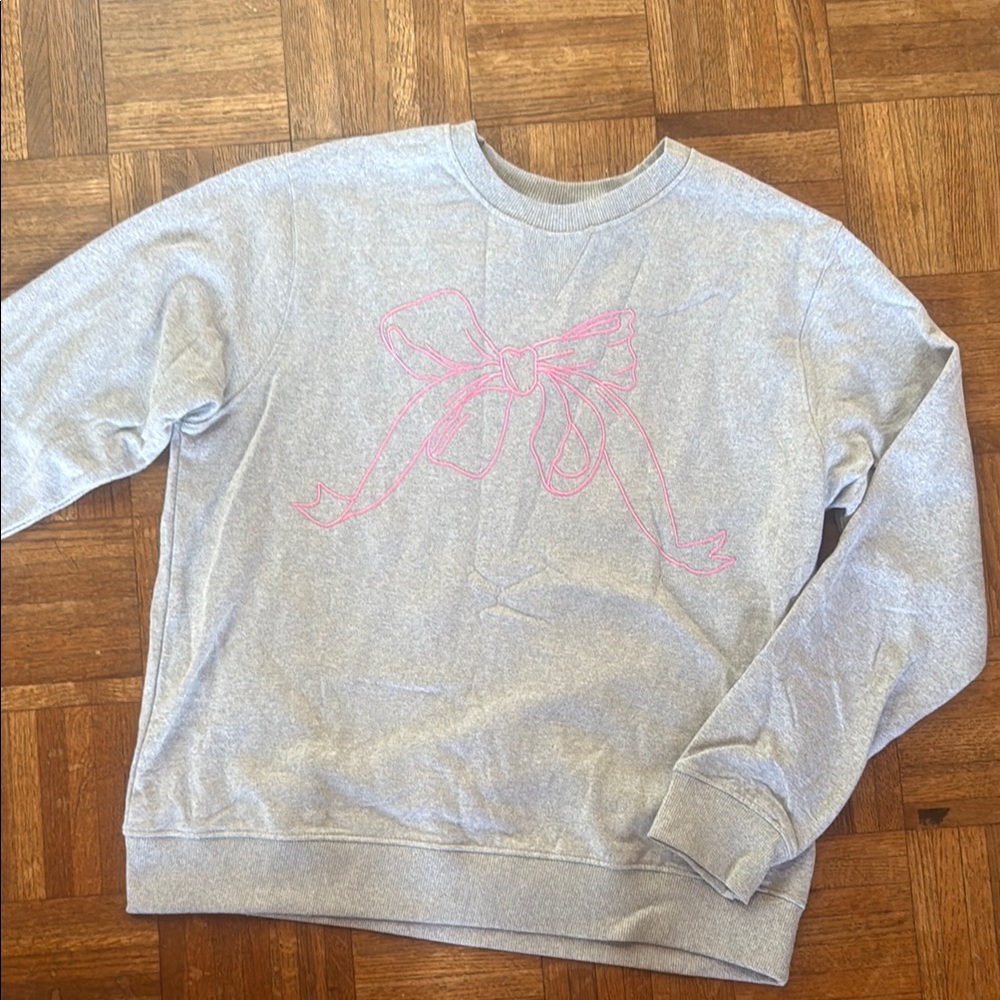 BUNDLE SALE Gray Sweater with Pink Bow Design